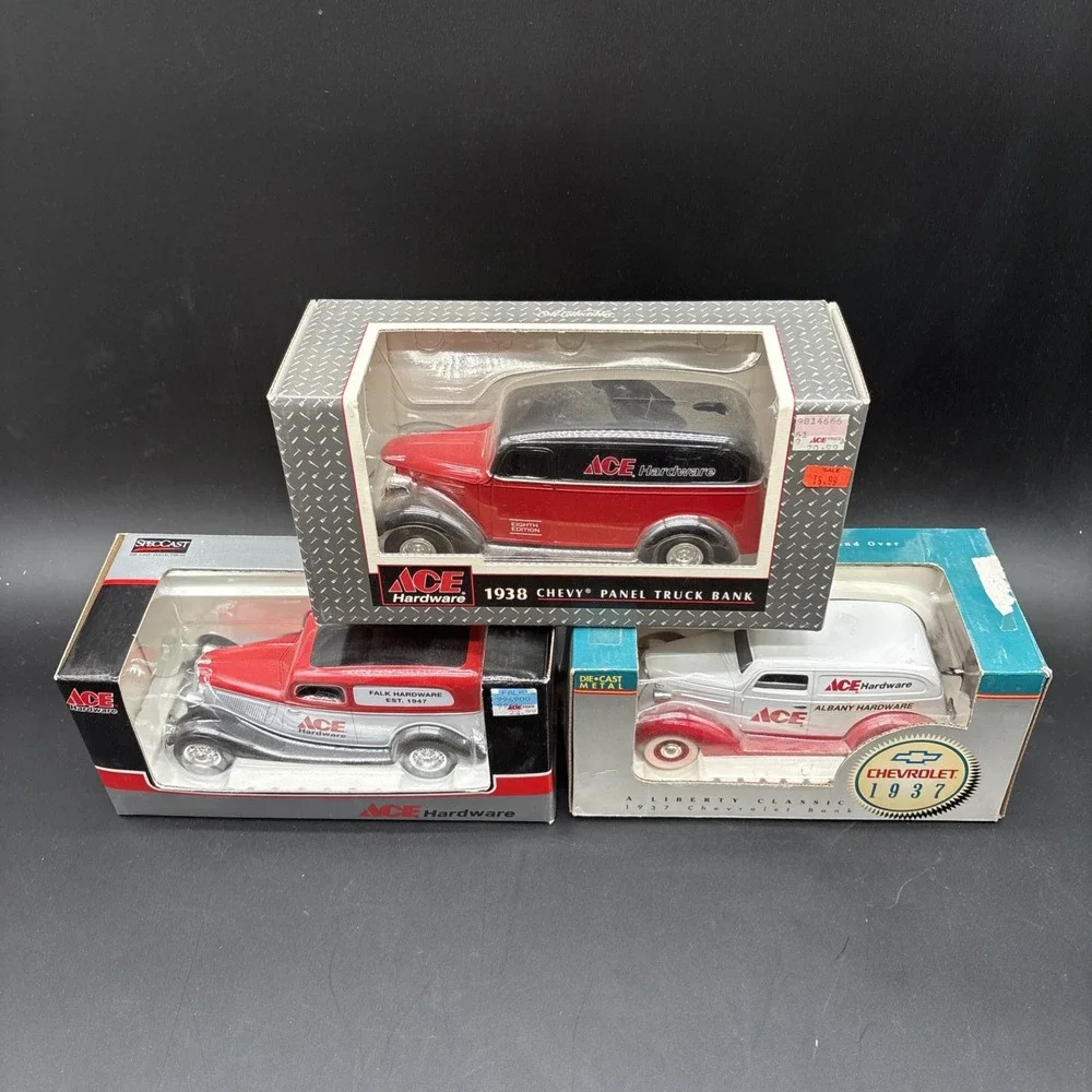 Lot of 3 Ertl & Spec Cast ACE Hardware Chevy Coin Banks 1938 + 1937 NIB